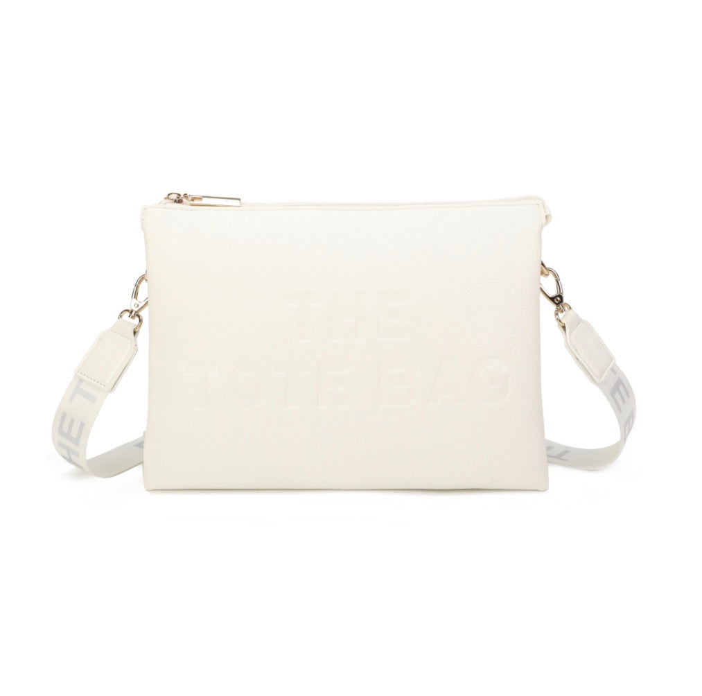 Tote Crossbody Bag With Text Strap