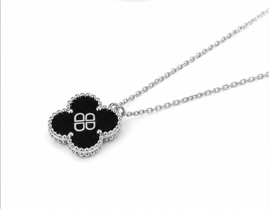 Black Clover Pendant Necklace – Silver Tone