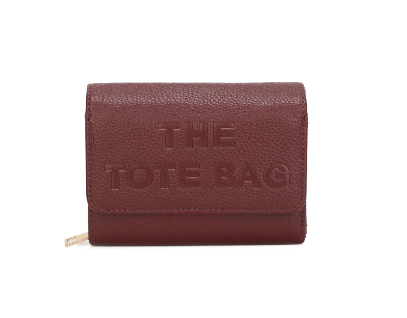 Wine purse with “ The tote bag” detailed and gold zip