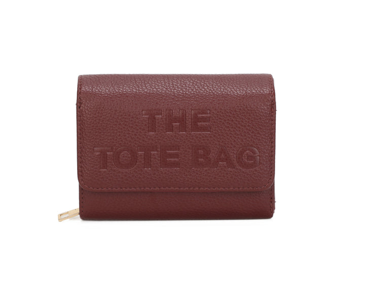 Wine purse with “ The tote bag” detailed and gold zip