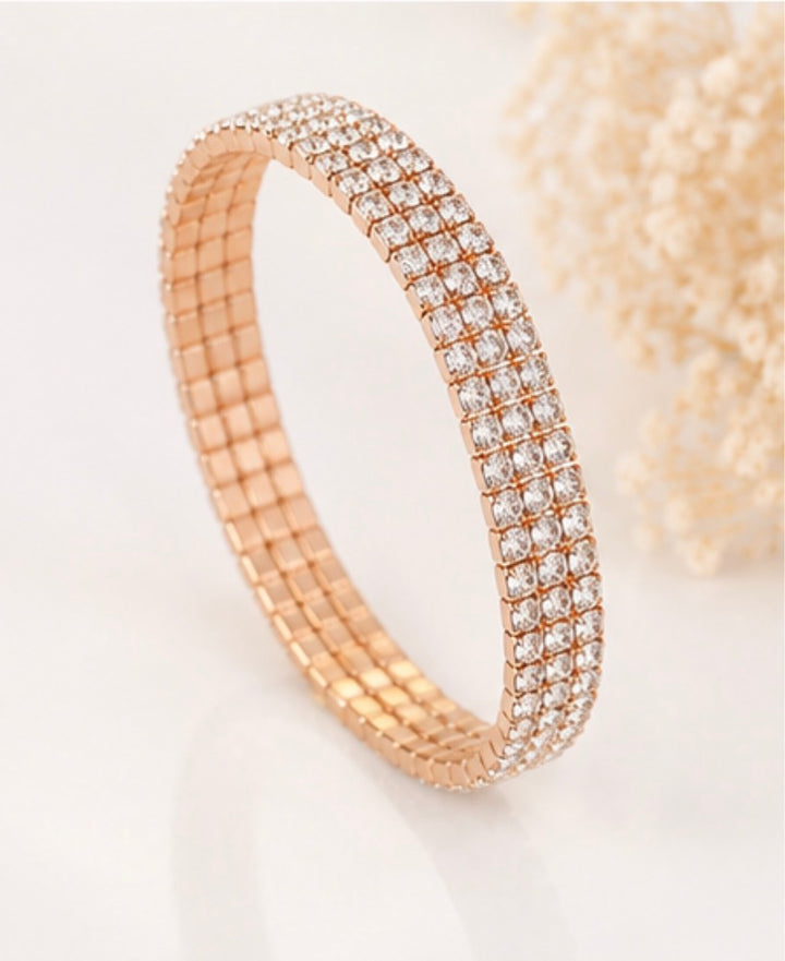 Gold Multi Row Crystal Stretch Bracelet