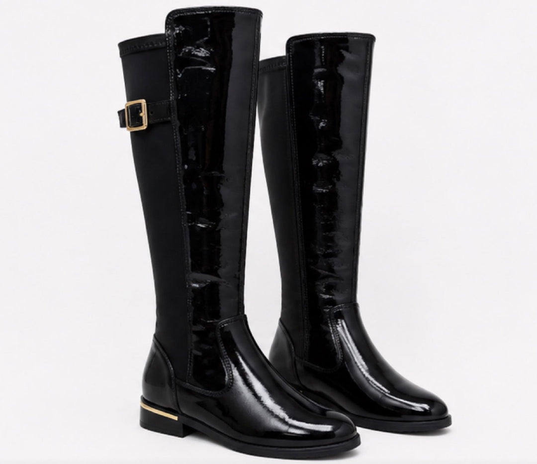 Black Knee High Stretch Calf Boots