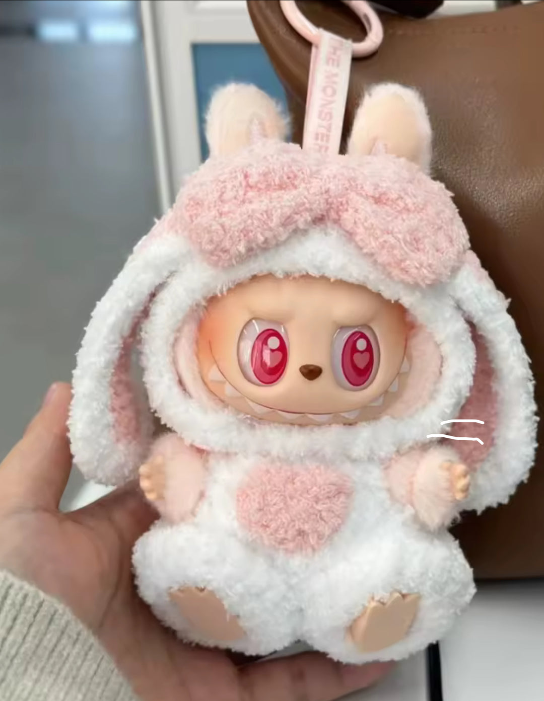 Cute plush toy with pink bunny ears outfit only for labubu