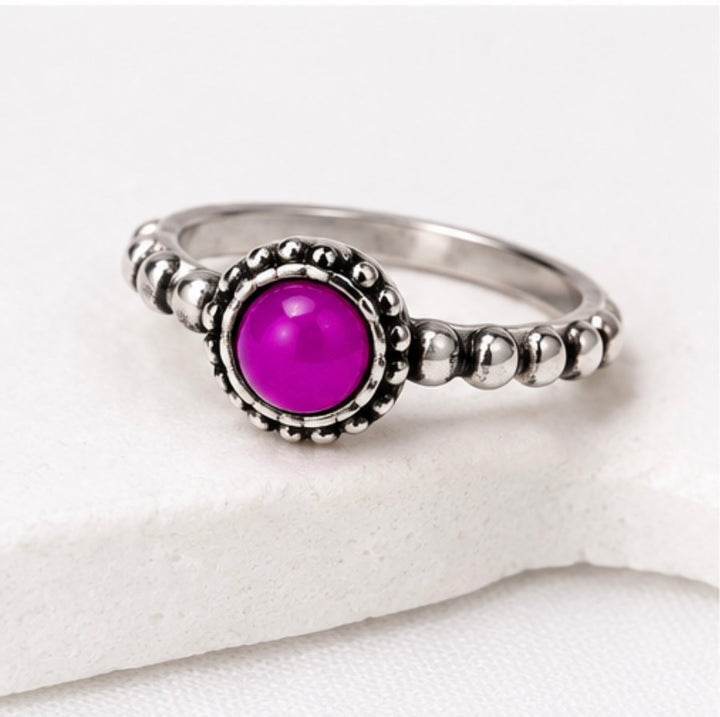 Silver Beaded Gemstone Ring – Assorted Colours