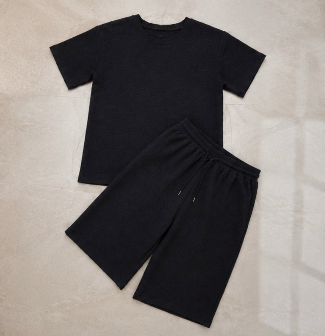 Ribbed Oversized T-Shirt &amp; Cropped Co-Ord Set