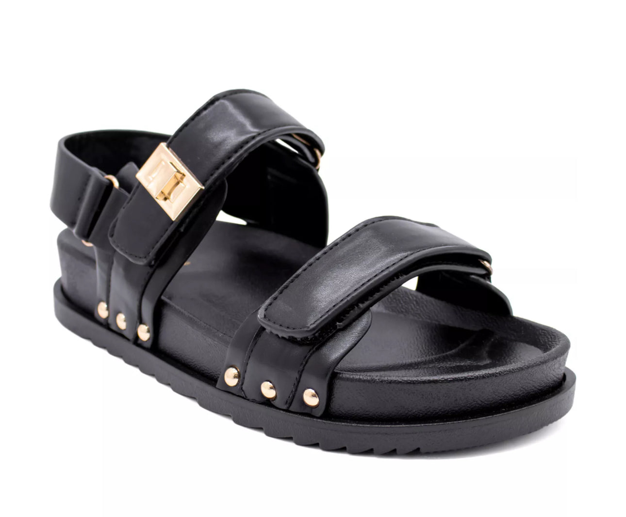 Women’s black faux leather sandals