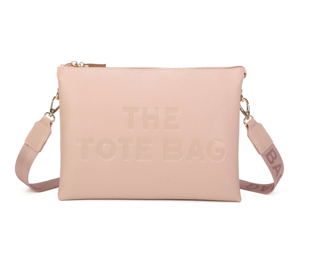 Tote Crossbody Bag With Text Strap