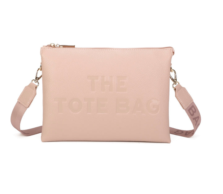 Tote Crossbody Bag With Text Strap