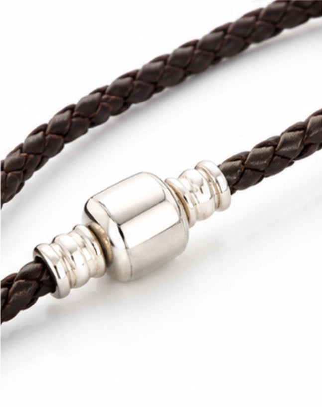 Brown Braided Double Wrap Bracelet with Silver Clasp