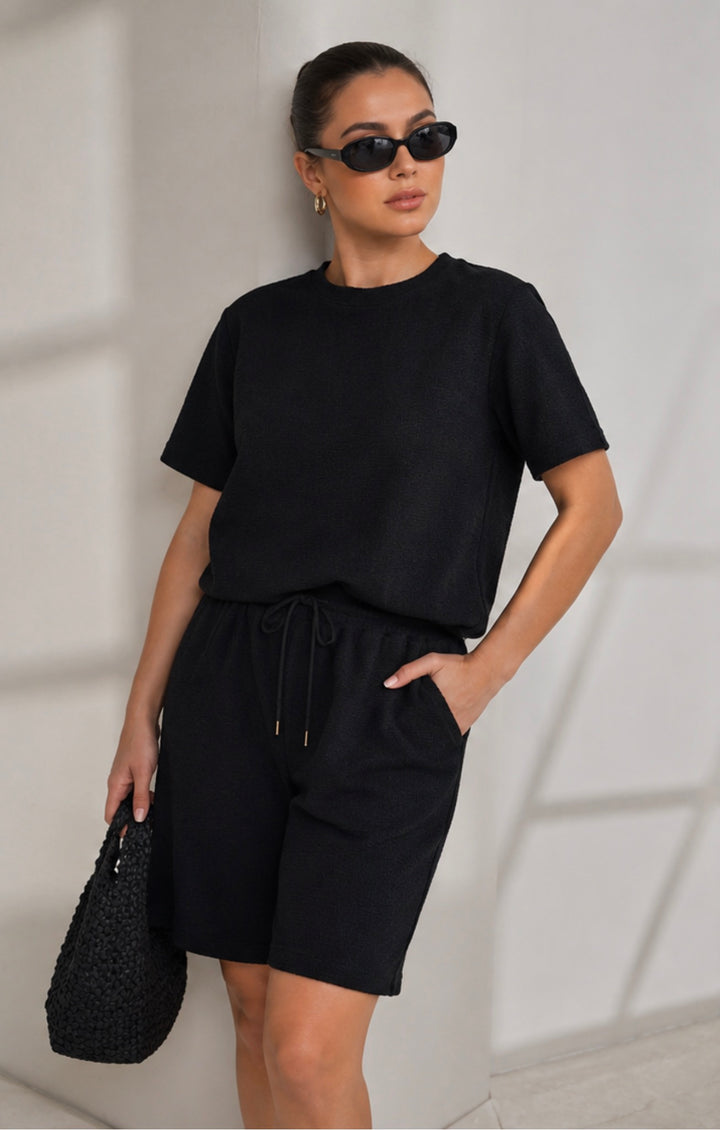 Ribbed Oversized T-Shirt &amp; Cropped Co-Ord Set