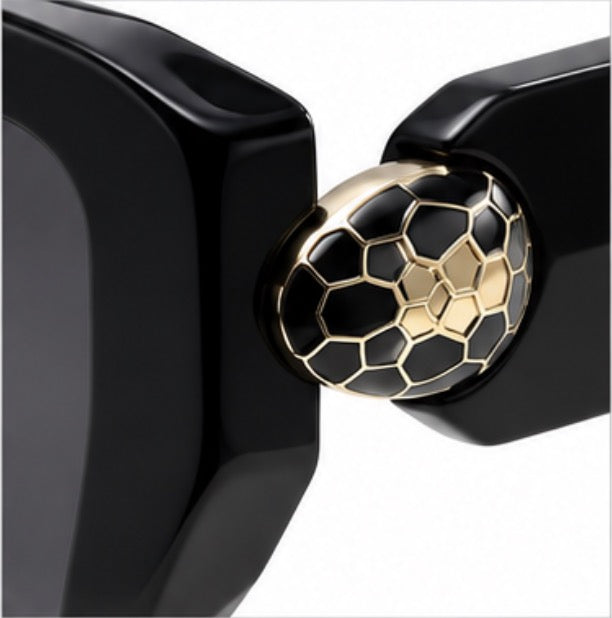 Luxury Black Oversized Sunglasses with Gold Serpent Detail Arms