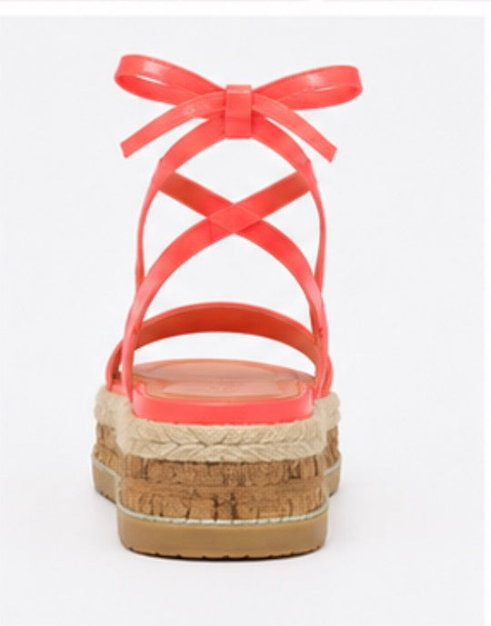 Neon Pink Lace-Up Platform Espadrille Sandals