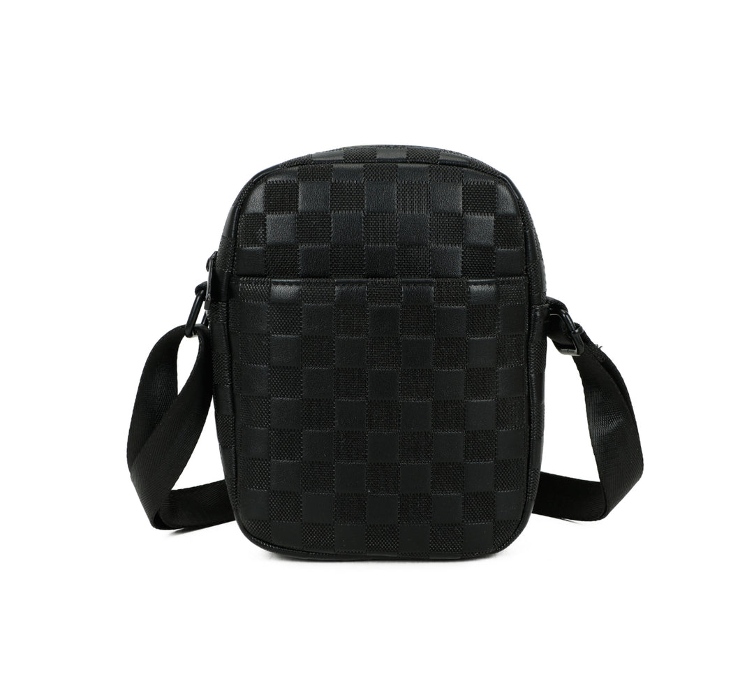 Black woven patterned crossbody bag 
