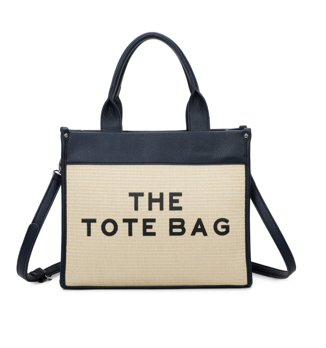 Navy Hessian two-tone tote bag with handles