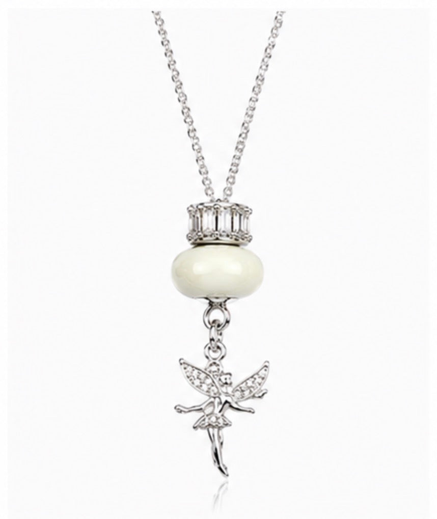 Silver Fairy &amp; Charm Bead Pendant Necklace