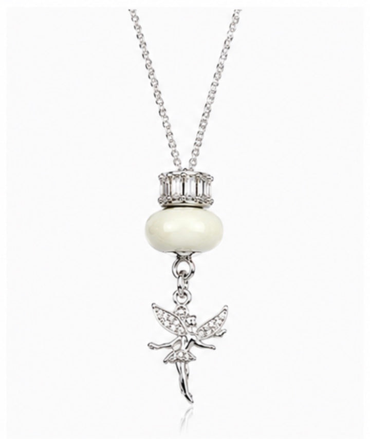 Silver Fairy &amp; Charm Bead Pendant Necklace