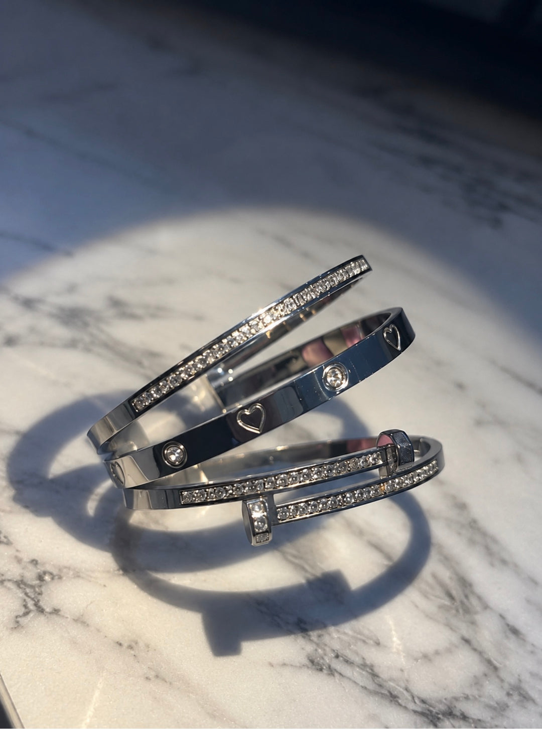 Silver Sparkle Heart Bangle