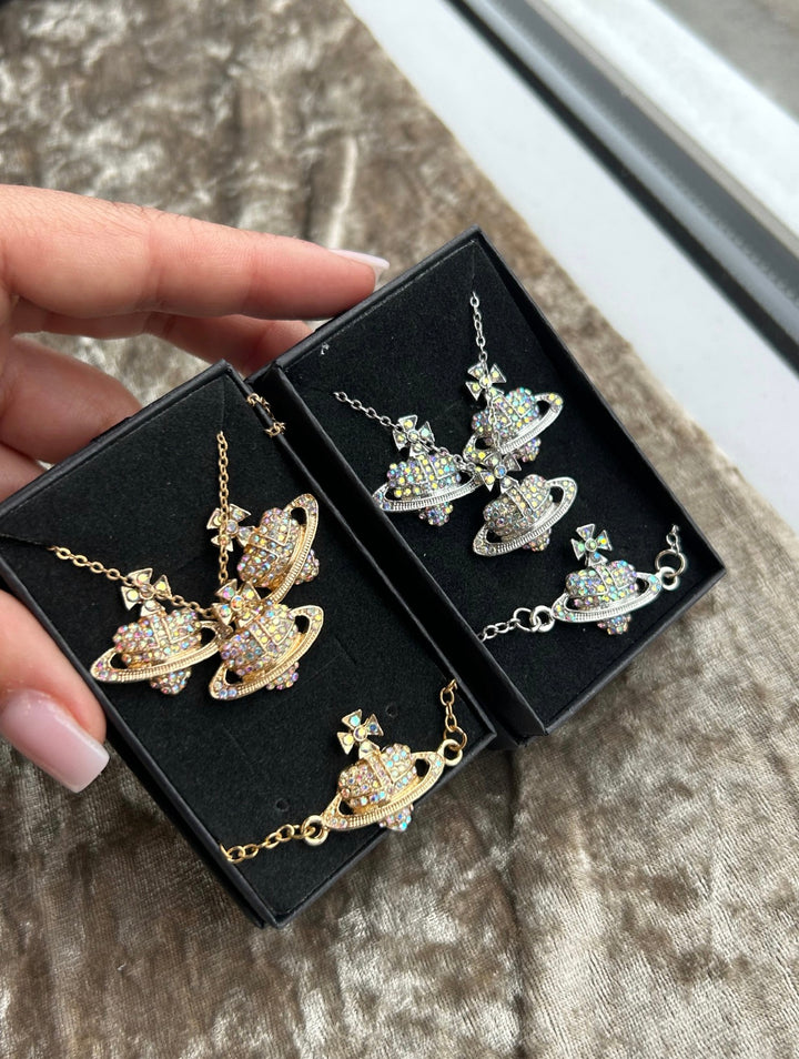 Crystal planet jewellery set