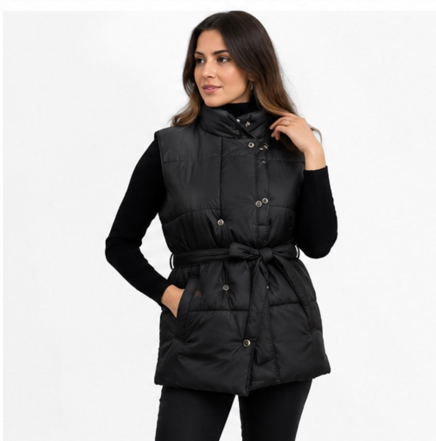Longline Padded Belted Gilet
