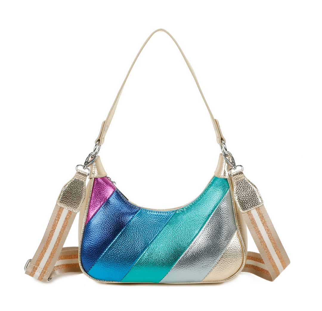 Multicoloured metallic handbag with a strap 
