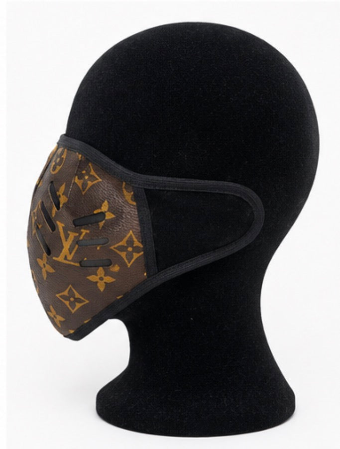 Brown Monogram Print Fashion Face Mask