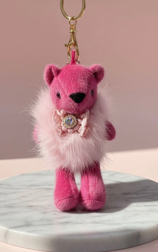 Fluffy Crystal Teddy Key Ring & Bag Charm