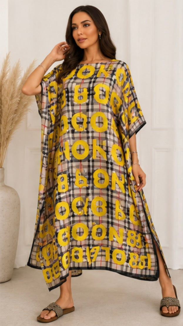 Satin Print Oversized Kaftan Dress