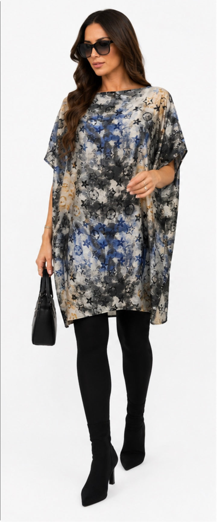 Abstract Floral Print Oversized Tunic Top