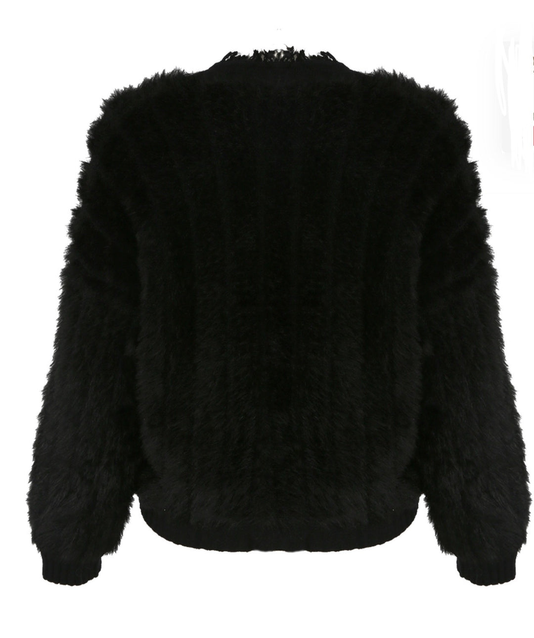 back of Black fluffy jacket