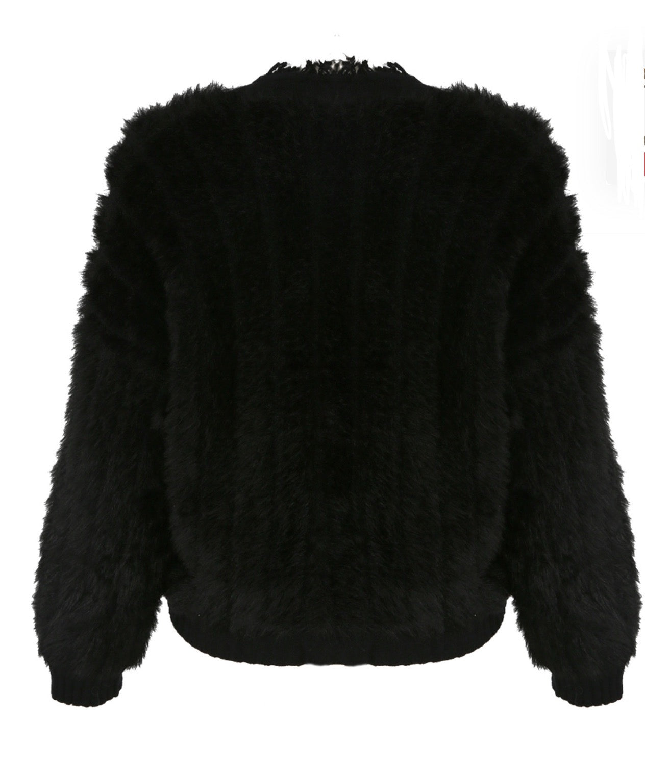 back of Black fluffy jacket