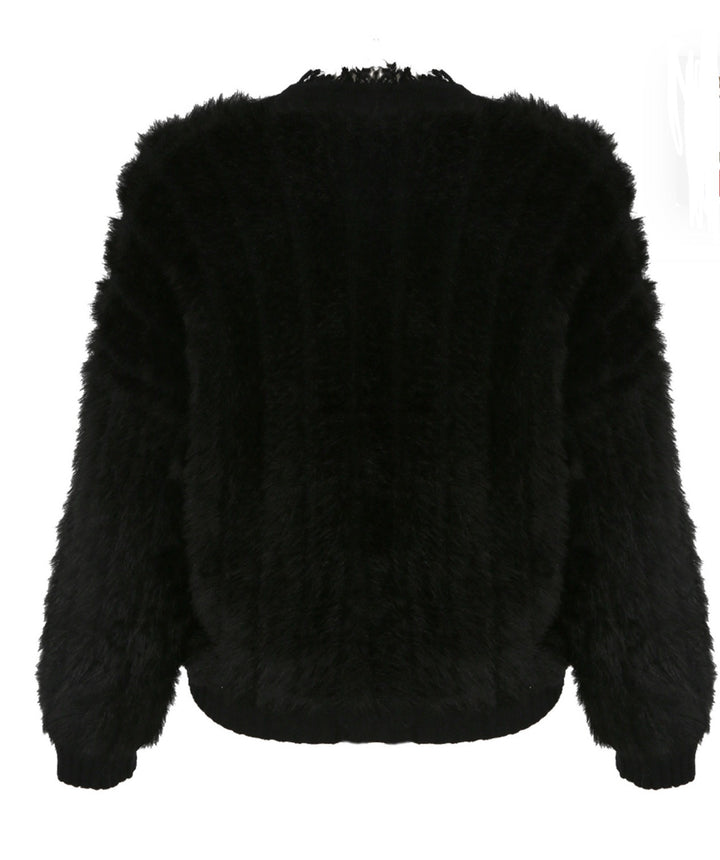 back of Black fluffy jacket
