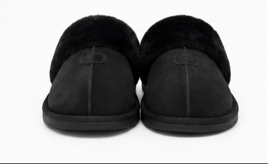 Black Faux Fur Lined Mule Slippers