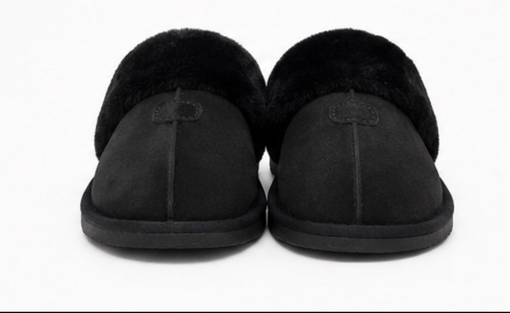 Black Faux Fur Lined Mule Slippers