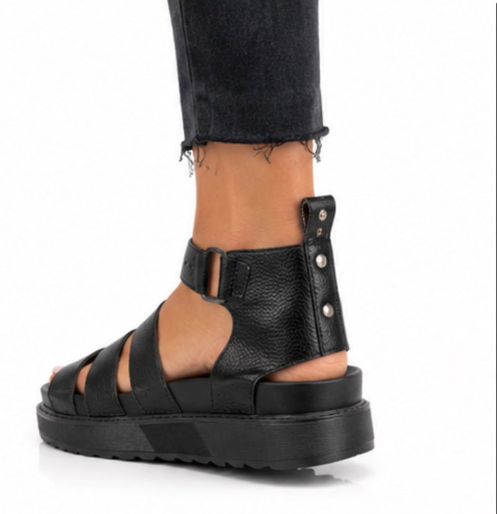 Black Gladiator Sandals – Faux Leather Strappy Summer Shoes