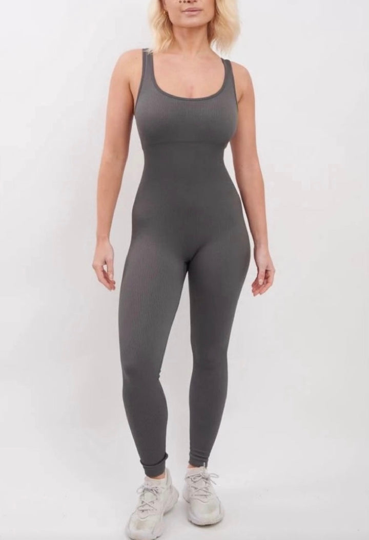 Light grey ribbed womens jumpsuit