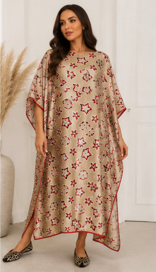 Satin Print Oversized Kaftan Dress