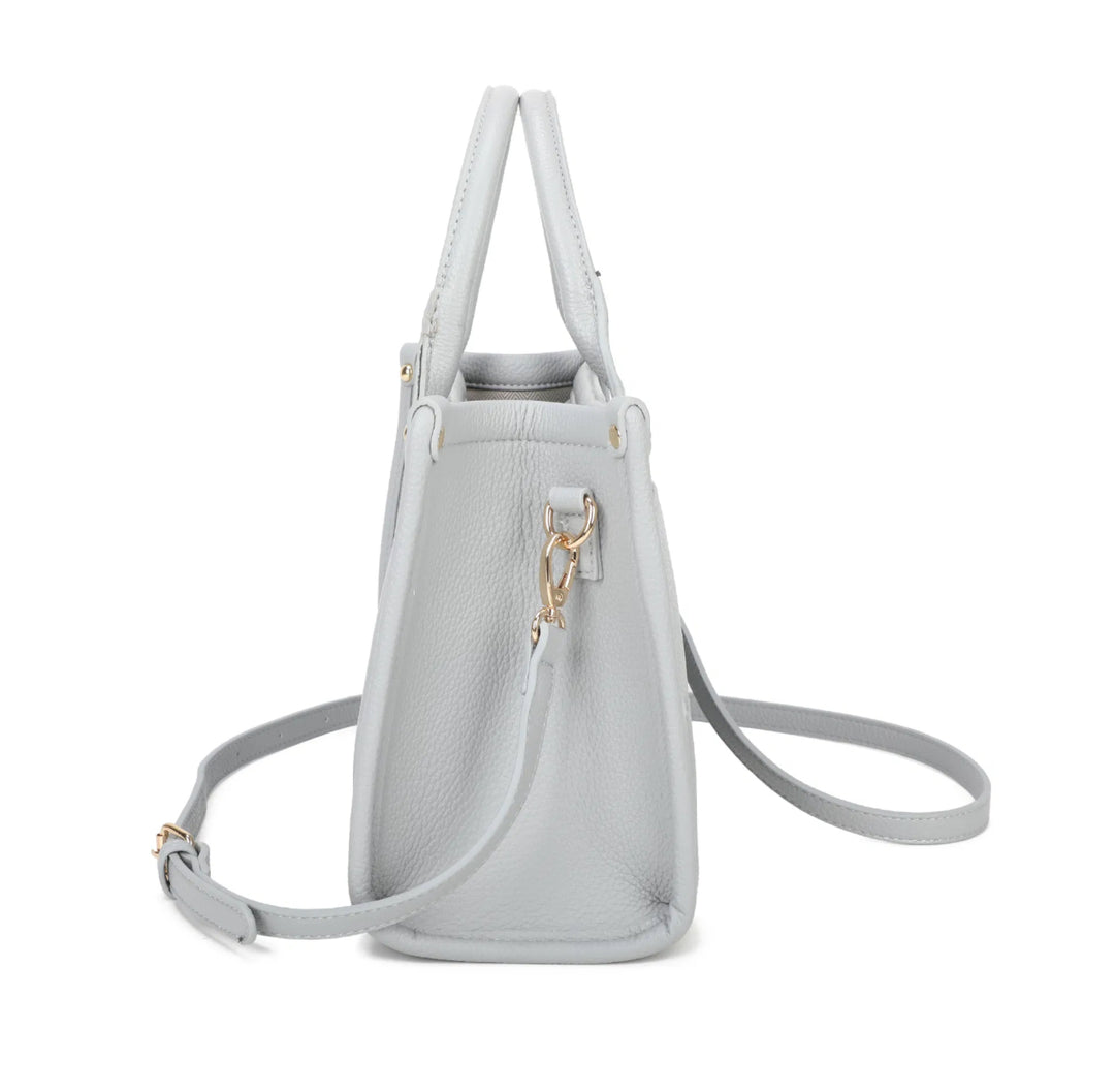 grey side profile of tote bag 