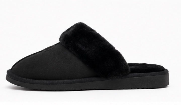 Black Faux Fur Lined Mule Slippers