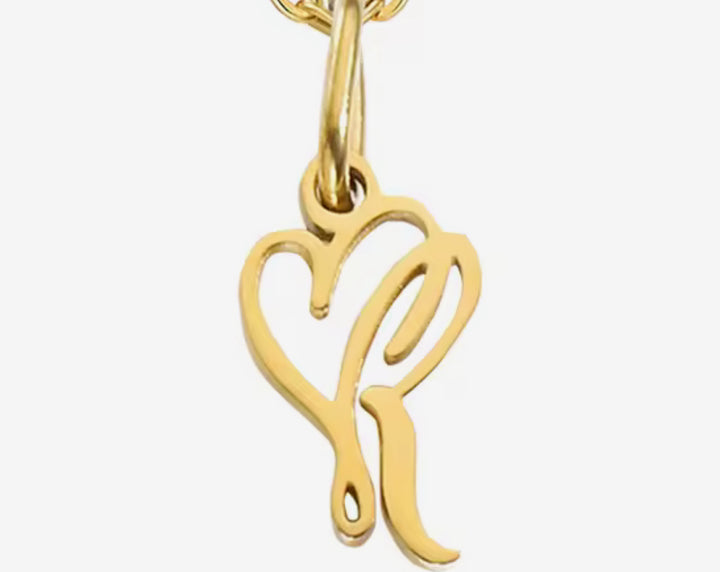 Alphabet letter - R letter heart pendant necklace