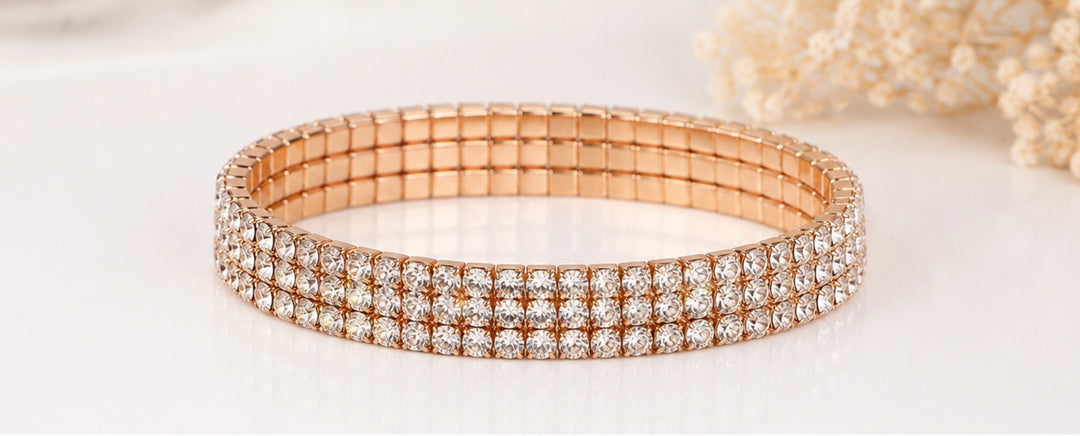 Gold Multi Row Crystal Stretch Bracelet