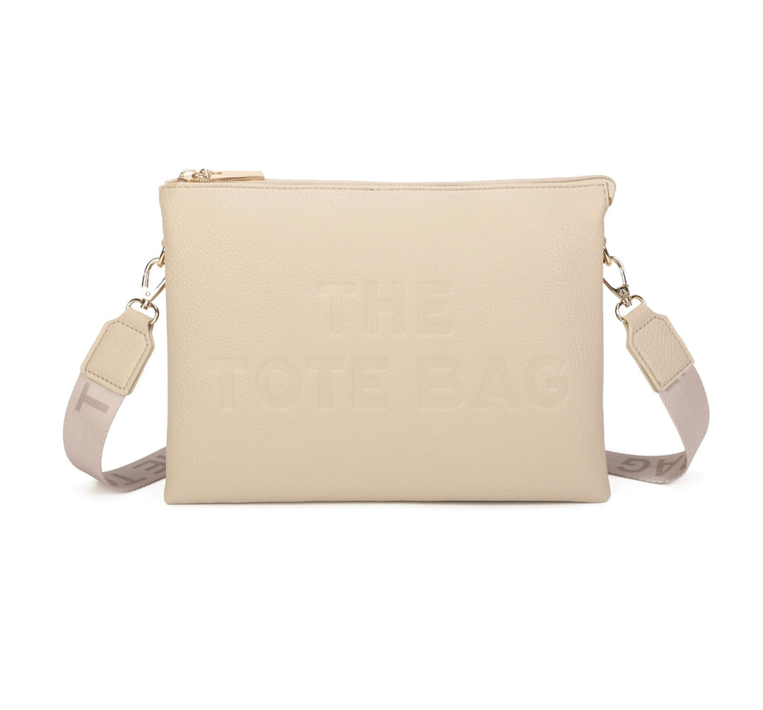 Tote Crossbody Bag With Text Strap