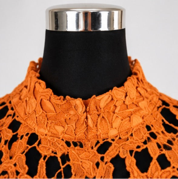 Orange Crochet Lace High-Low Top