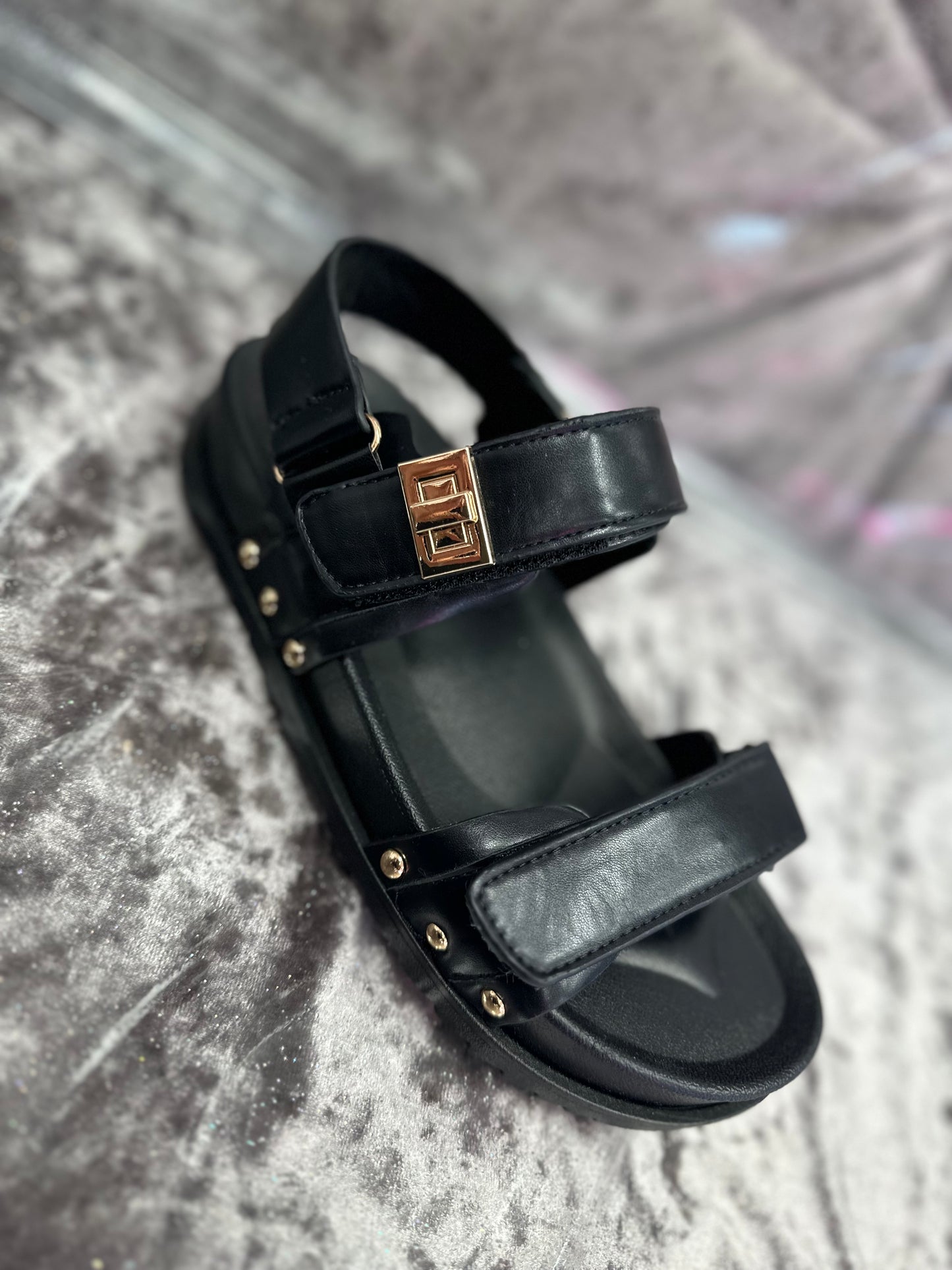 Women’s black faux leather sandals