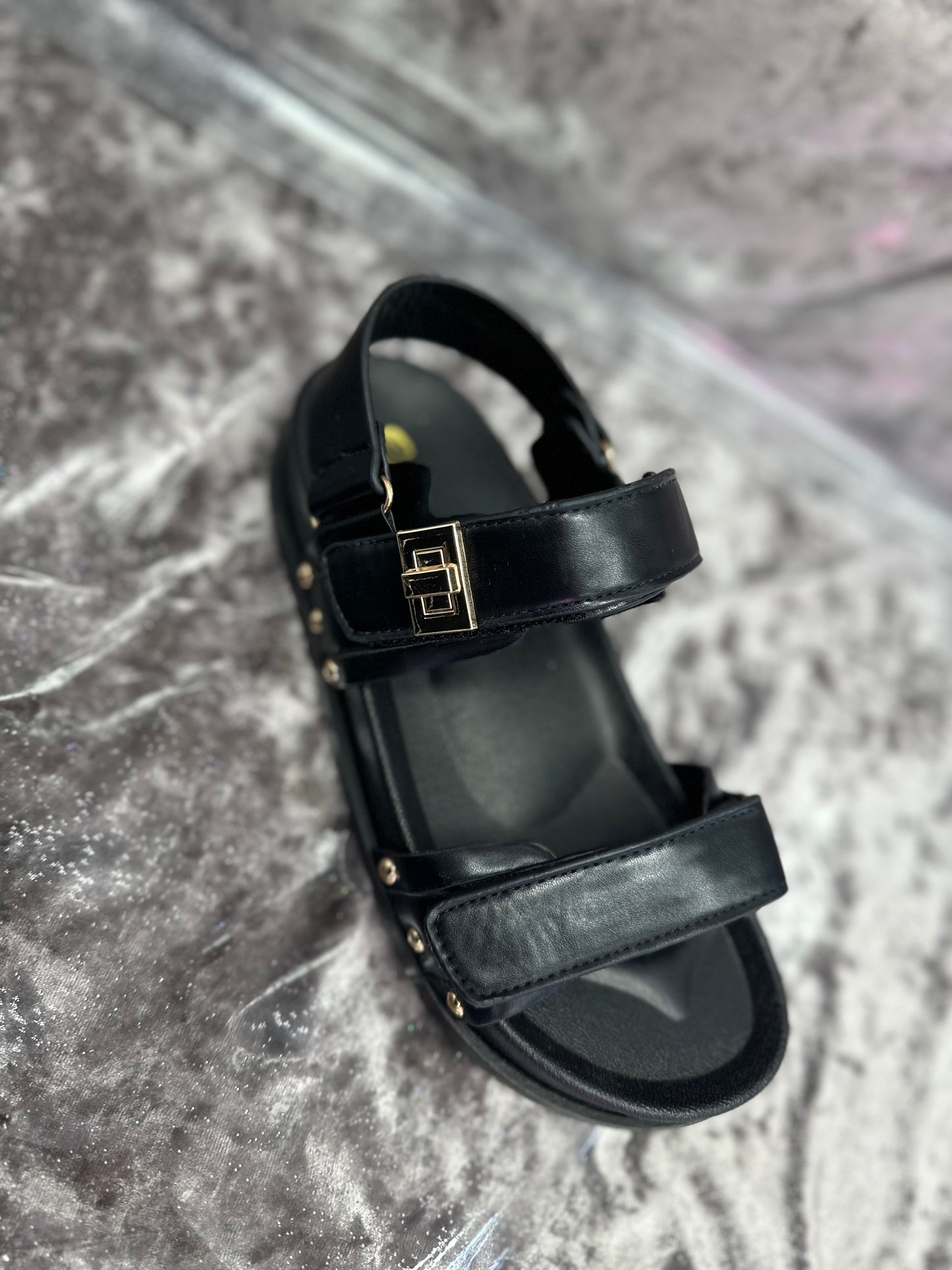 Women’s black faux leather sandals