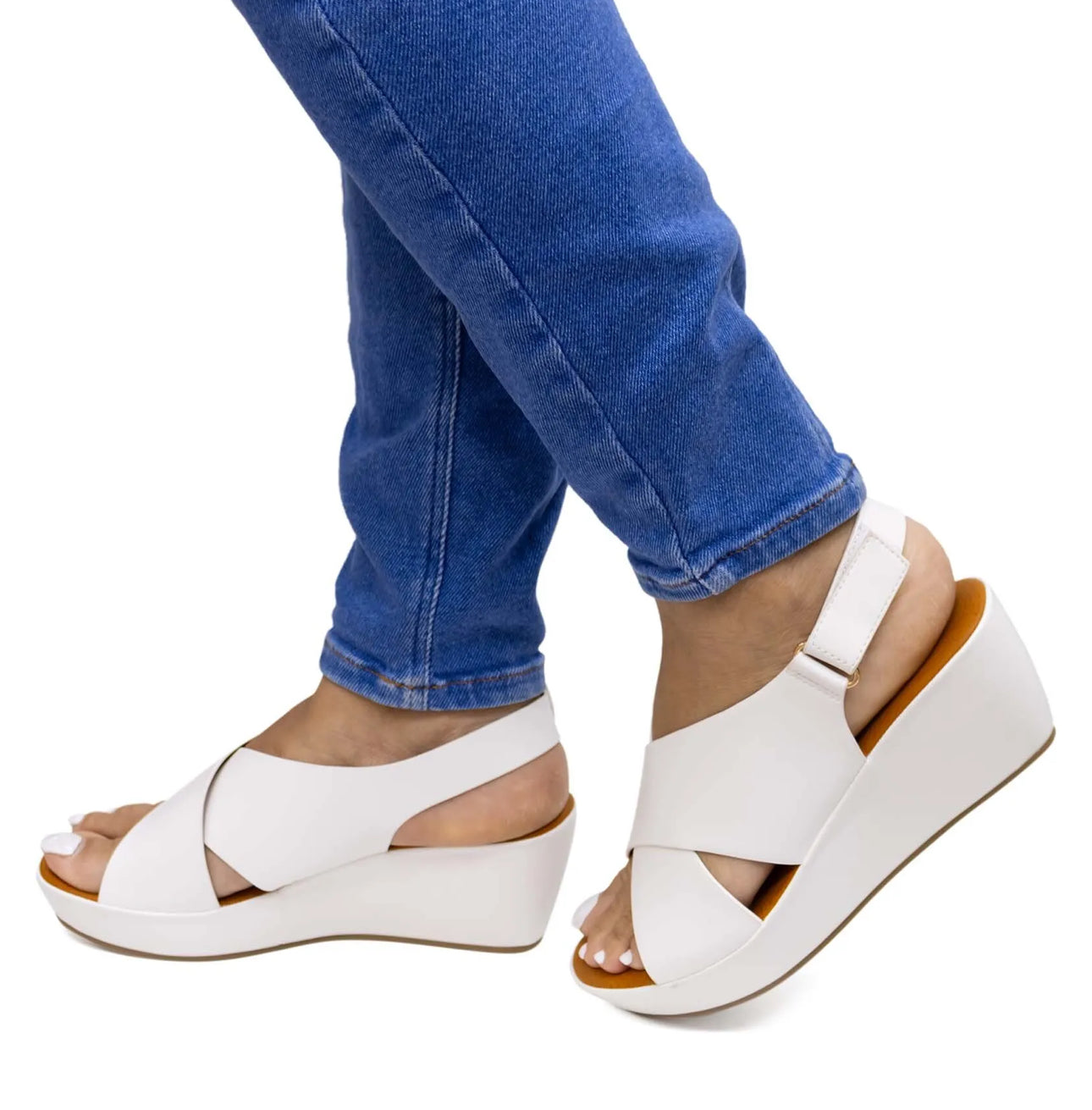 Clara white wedge sandals