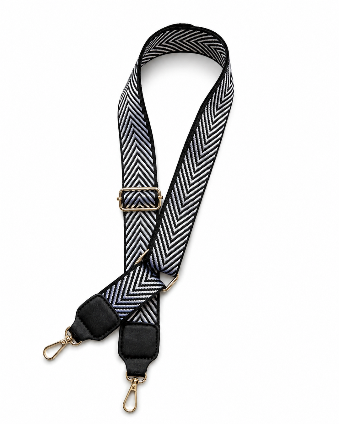 Black &amp; White Chevron Adjustable Bag Strap with Gold Hardware