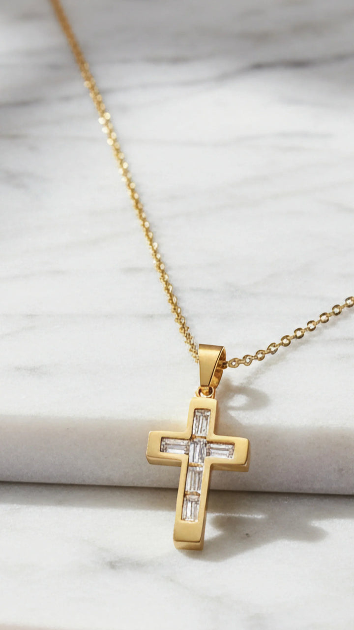 Crystal Inlaid Stainless Steel Pendant Necklace