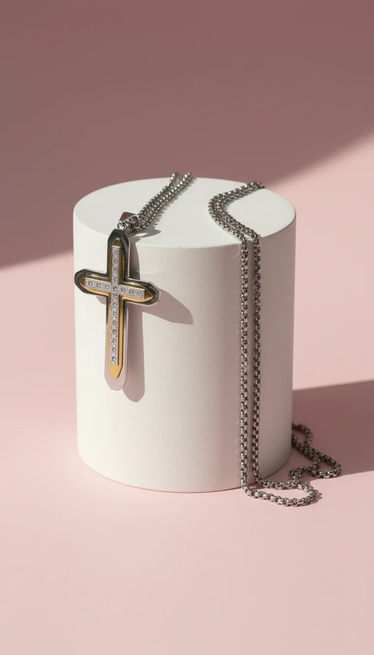 Two Tone Layered Stainless Steal Pendant Necklace