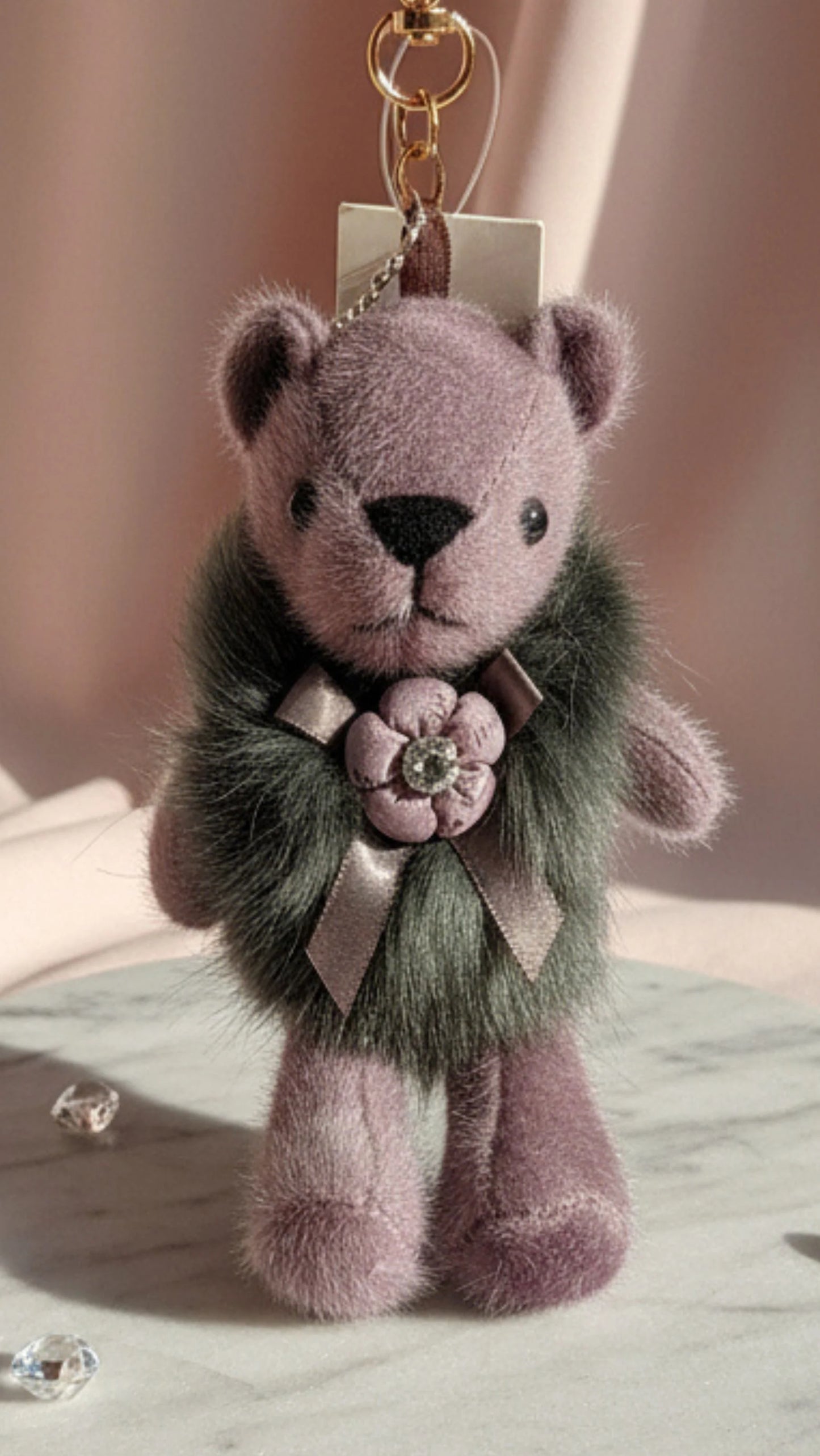 Fluffy Crystal Teddy Key Ring & Bag Charm