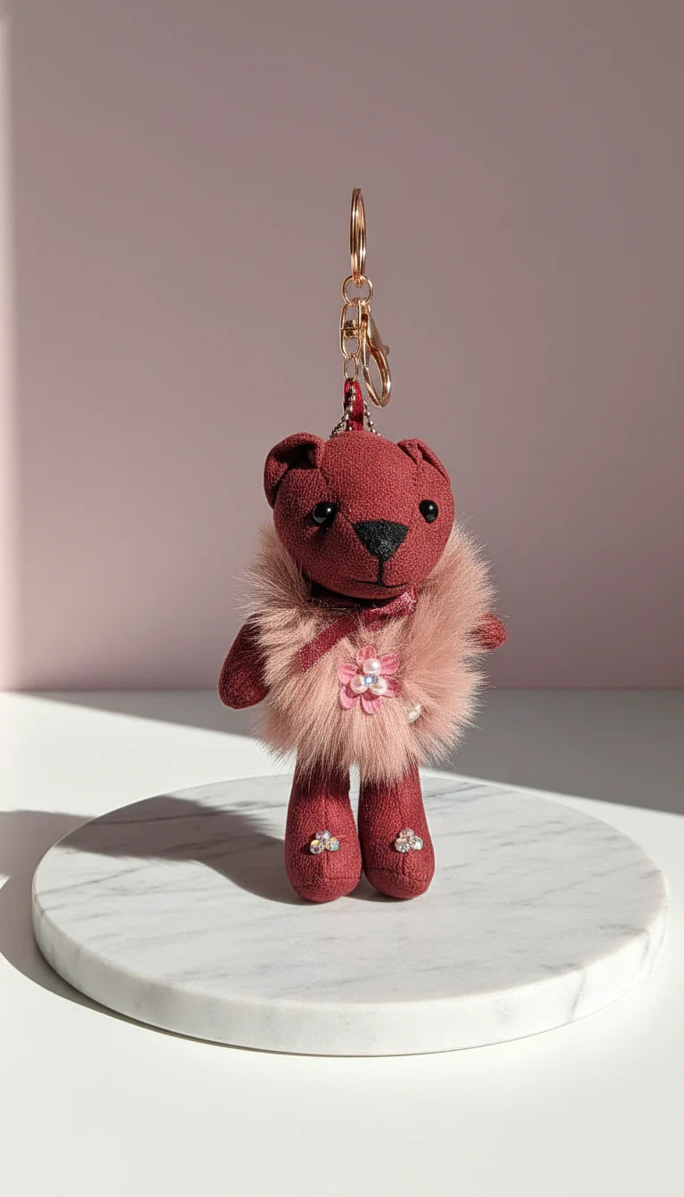 Fluffy Crystal Teddy Key Ring & Bag Charm